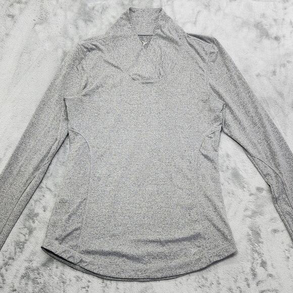 Old Navy Active Top Women M Heathered Gray Popover Thumbholes Workout Athleisure - Picture 2 of 12